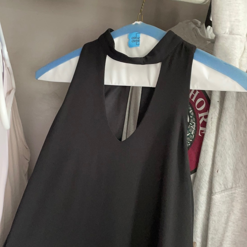 Black dress , silky , thin , flowy